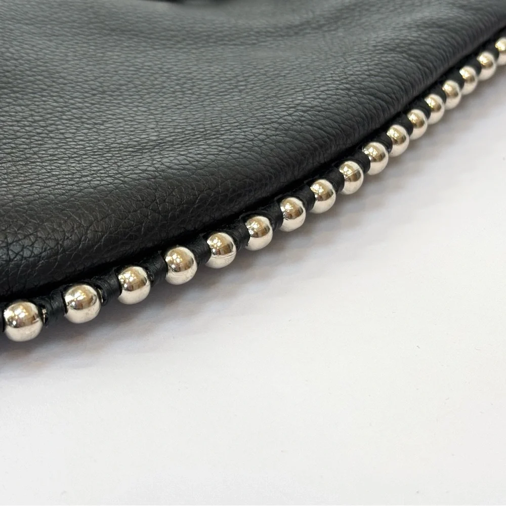 Alexander Wang Roxy Hobo Bag Black Pebbled Leather Silver Studs Crossbody Strap